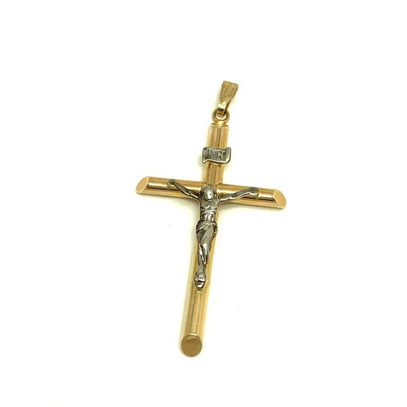 INRI Jesus Cross Pendant 10k Gold Two Tone Unisex Estate Jewelry NO CHAIN - Picture 1 of 7